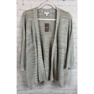 J.JILL PUREJILL blue beige cotton blend open knit open front cardigan L NWT